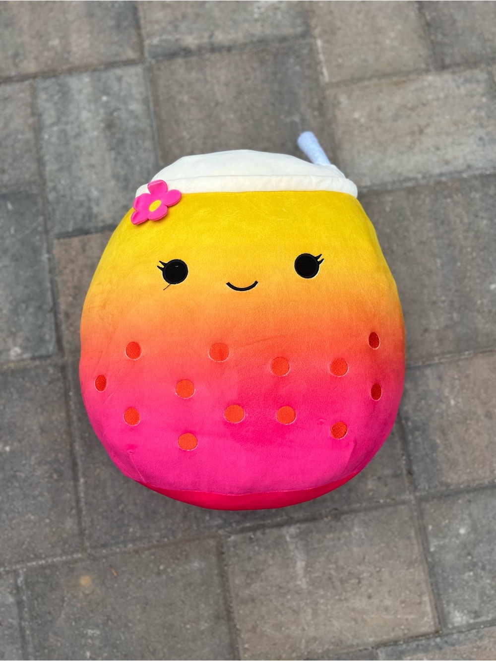Plush Squishmallow 16" BERGIT the Boba Tea – Great Condition, Pink Yellow Ombre